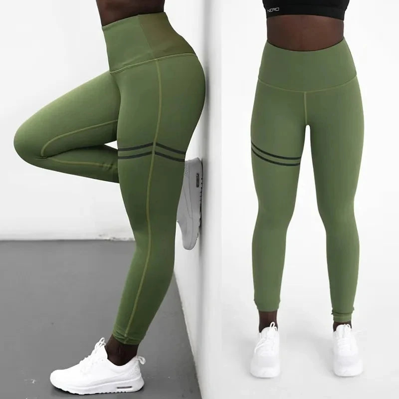 High Waist Sport Pants Women's Fitness Sport Leggings Stripe Printing Elastic Gym Workout Tights Running Trousers Woman Pants