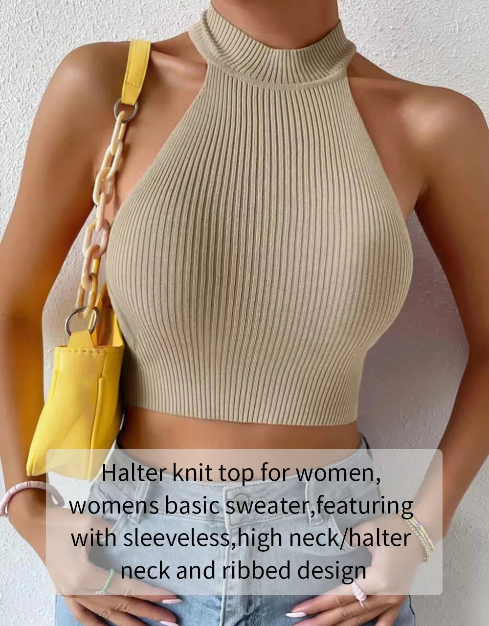 Knit Sleeveless Halter Tops for Women Basics Solid Slim Fitted Crop Womens Turtleneck Ribbed Vest Y2K High Neck Tank Tops