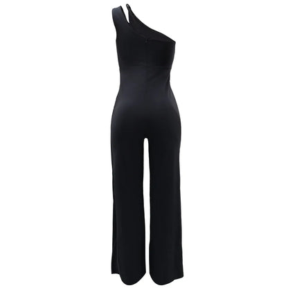 Women Elegant Jumpsuit One Shoulder Vacation Sleeveless Color Overall Bodysuit Clothing High Waist Summer Ladies Jumpsuit