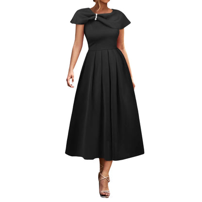 Elegant Dress Asymmetrical Shoulder Strap Slim High Waist Pleated Solid Color Women's Dress 2024 Spring New Fashion Dresses