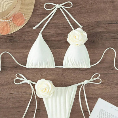 S - L Sexy 3D Flowers Halter Strappy Bikini Women Swimwear Female Swimsuit Two-pieces Bikini Set Bather Bathing Suit Swim