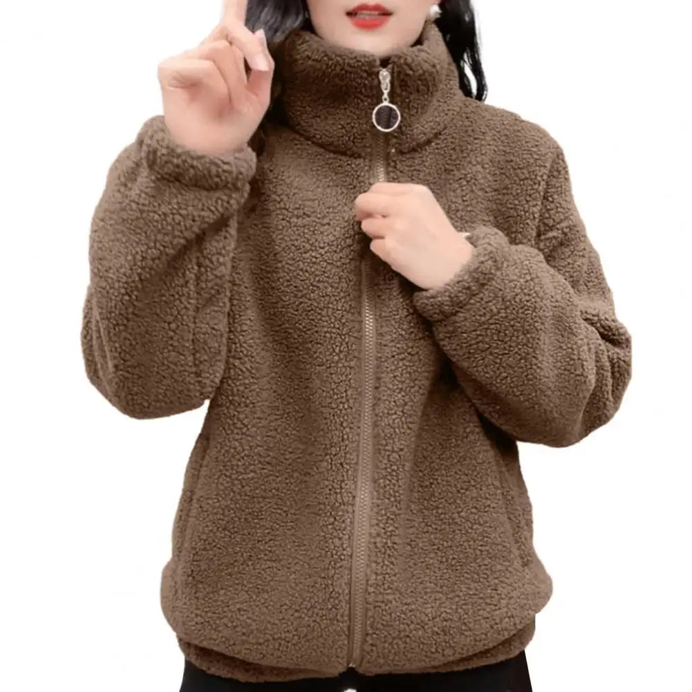 Fleece Fluffy Jacket Streetwear Harajuku Zipper Coat Woman Lightweight Jacket Autumn Winter Plush Warm Jacket Splice Coat