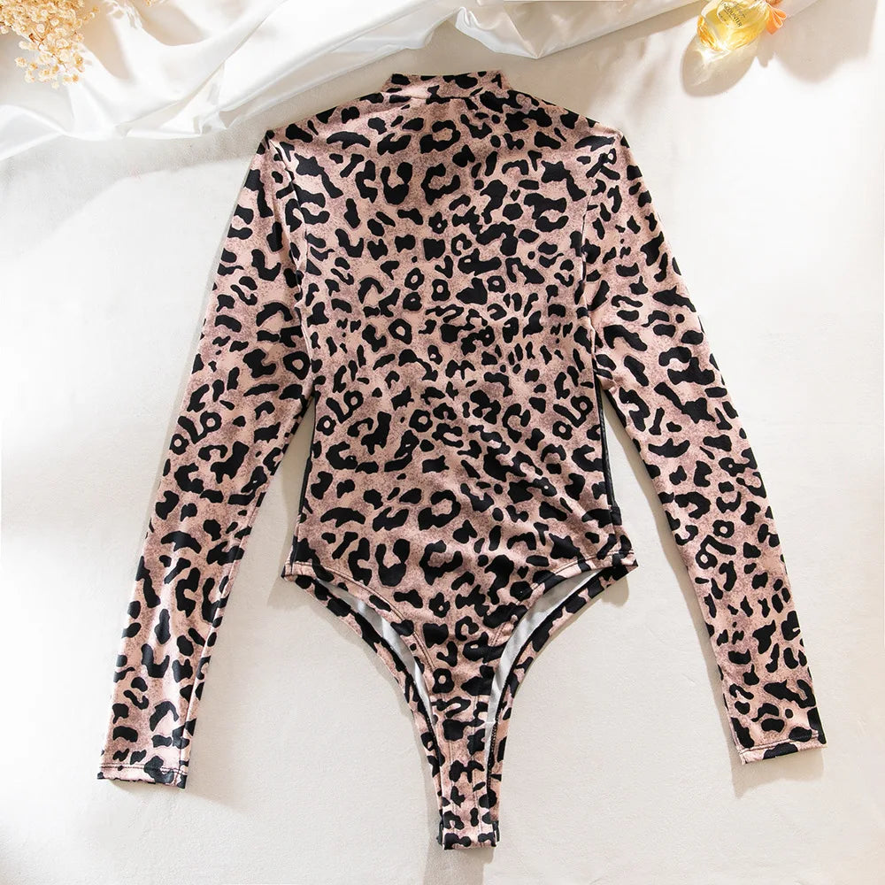 Sexy Leopard Shapewear Top Women Body Shaper Jumpsuit Thongs One Pieces Chic Long Sleeve Lingerie Bodycon Bodysuits Fall Outfits