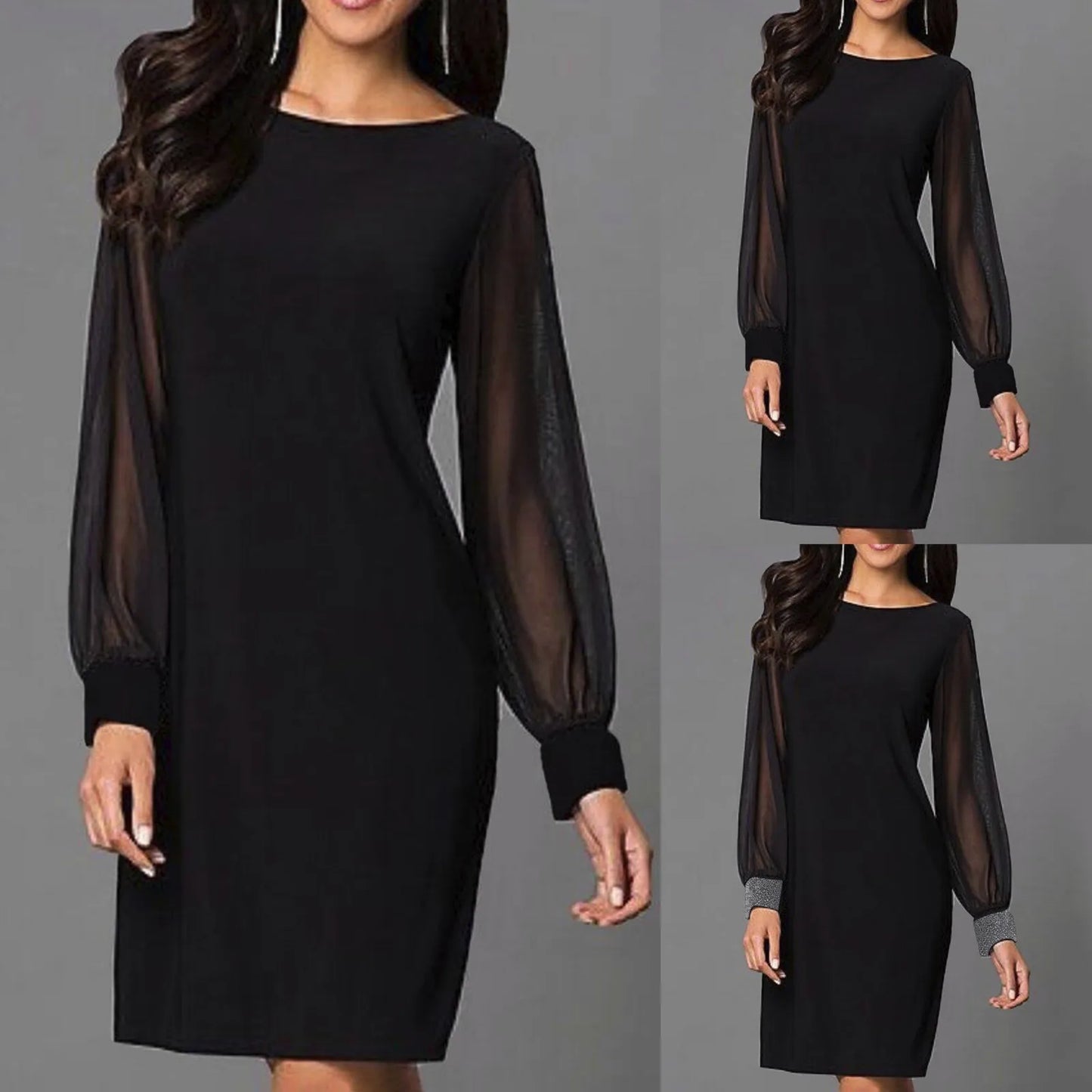 Long Sleeve Dress Solid Color Bodycon Straight Black Dresses For Women Elegant Mini Sparkly Sequin Party Dresses For Women 2024