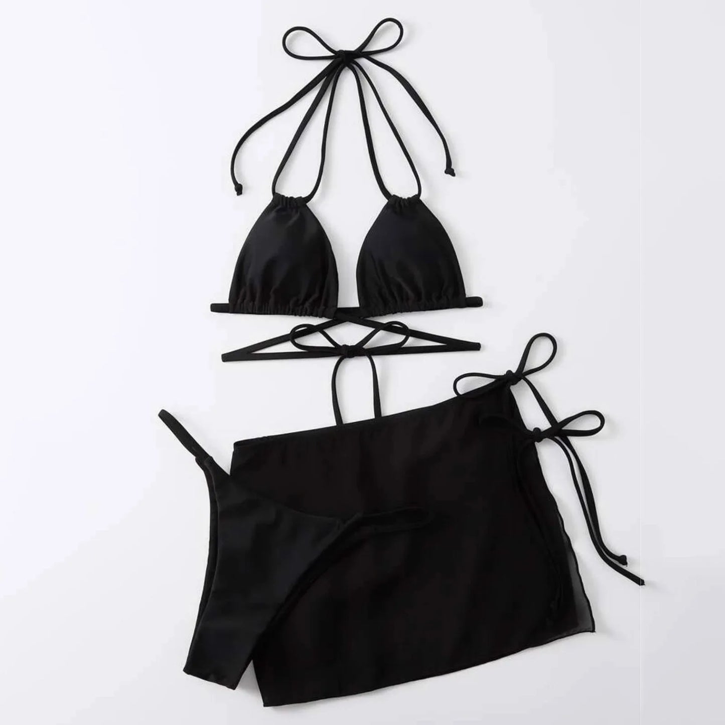 Women'S Swimsuit Bikini Drawstring Strap Solid Color Three Piece Beach Sexy Bikini Set Women'S Bikinis Trend 2024 Woman Clothing