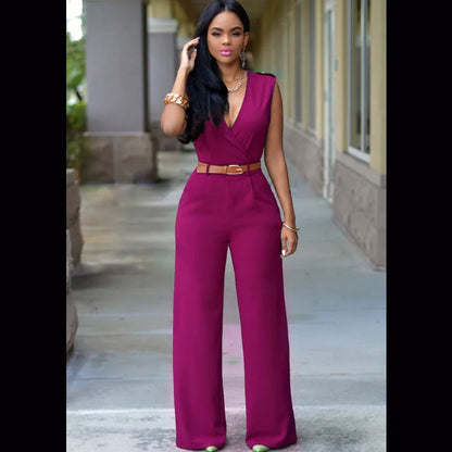 Jumpsuit Women 2023 Sexy Dress   Tall Waist v-neck Irregular wide-legged With Belt Rompers Womens Slim Jumpsuits ZSW2196