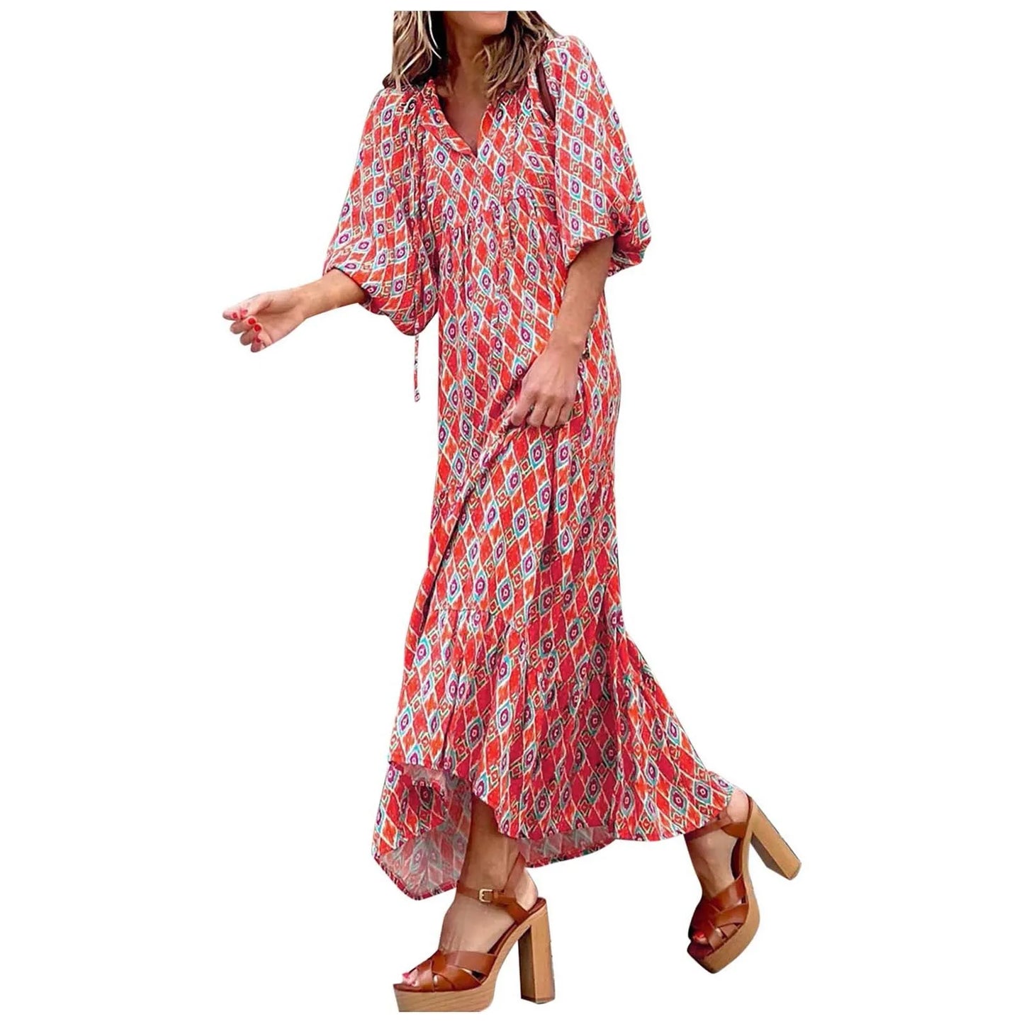 Fashion Women Print Dress Summer Loose Boho Dress Casual Elegant Short Sleeve Beach Party Dresses For Woman Robe Femme 2024 New