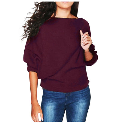 Women's Casual Loose Solid Sexy One Shoulder Stitching Long Sleeved Knitted Top Women's Autumn and Winter Long Sleeve Blouse Top