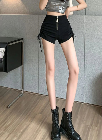 Korean Drawstring Sexy Shorts Women Harajuku Zipper Lace-Up Yoga High Waist Pants Sports Running Skinny Streetwear Shorts