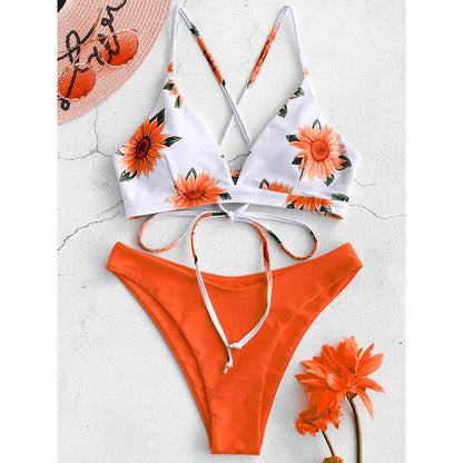 Women's Sexy Two Pieces Bikini Swimsuits Floral Print High Waisted Tummy Control 2 Piece Beach Bathing Suits Female Swimwear