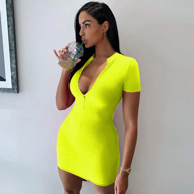 Knitted Dresses Women Solid Color Short Sleeves Bandage Slim Sexy Cropped Dress 2023 Spring And Summer New Fashion Tight Vestido