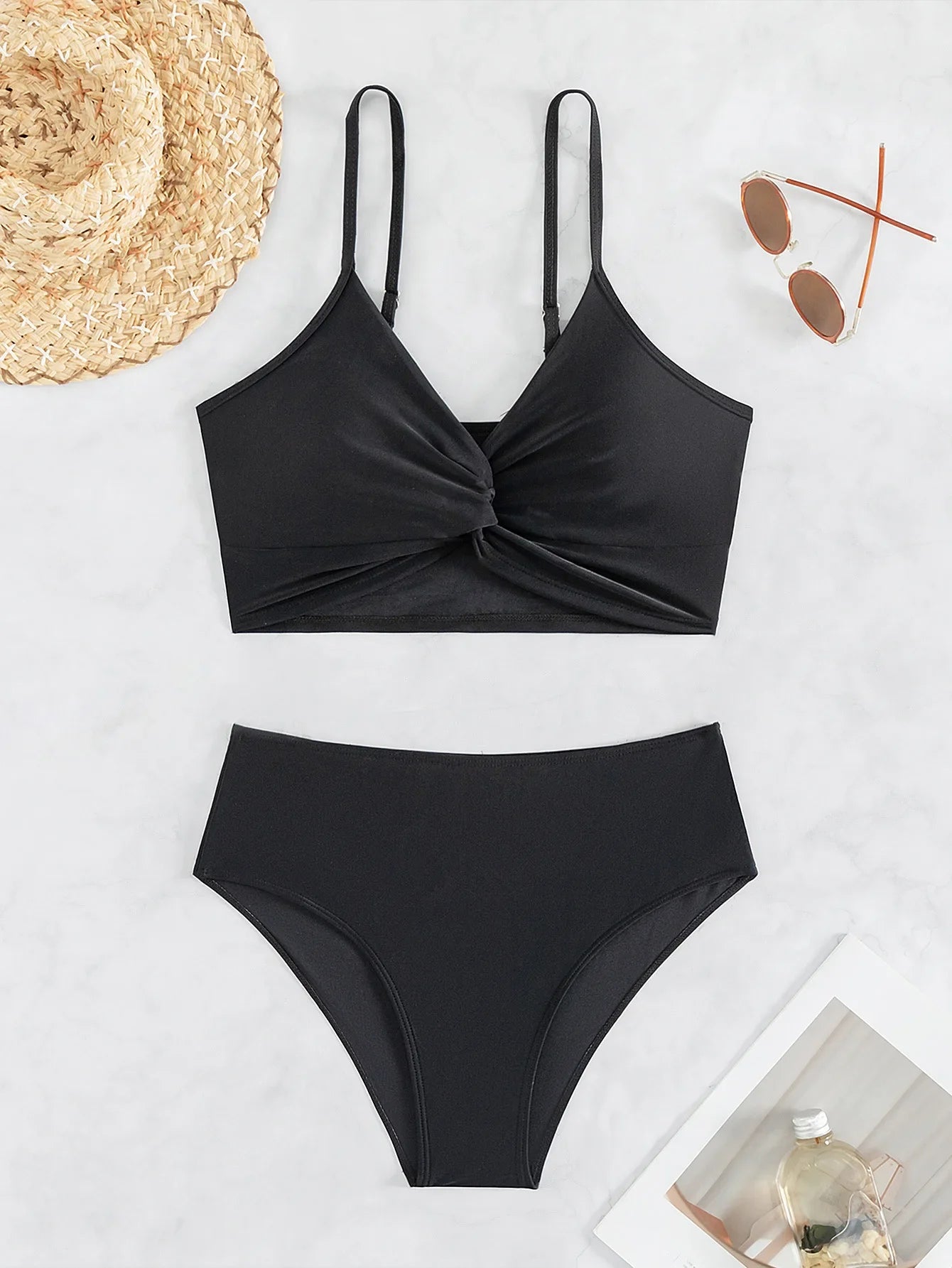 Sexy High Waist Bikini Summer Women Beach Bikini 2-piece Swimsuit Bathing Suit Backless Swimwear Black V-neck Swimwear