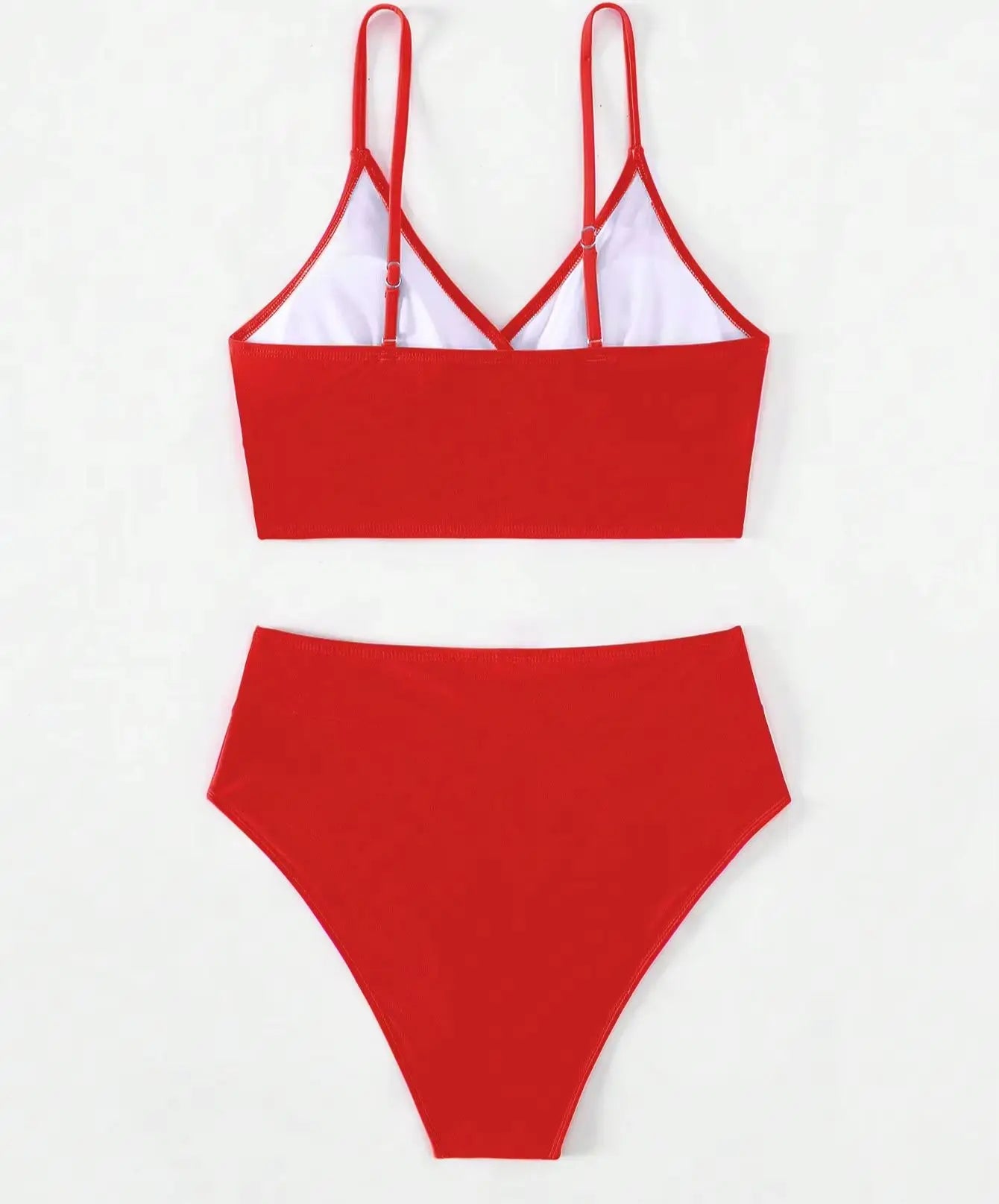 Sexy Cross  Bikini Set Deep V-neck Plain Swimming Suit  Fashion Cross High Waist Pants Sexy Bikini Suit