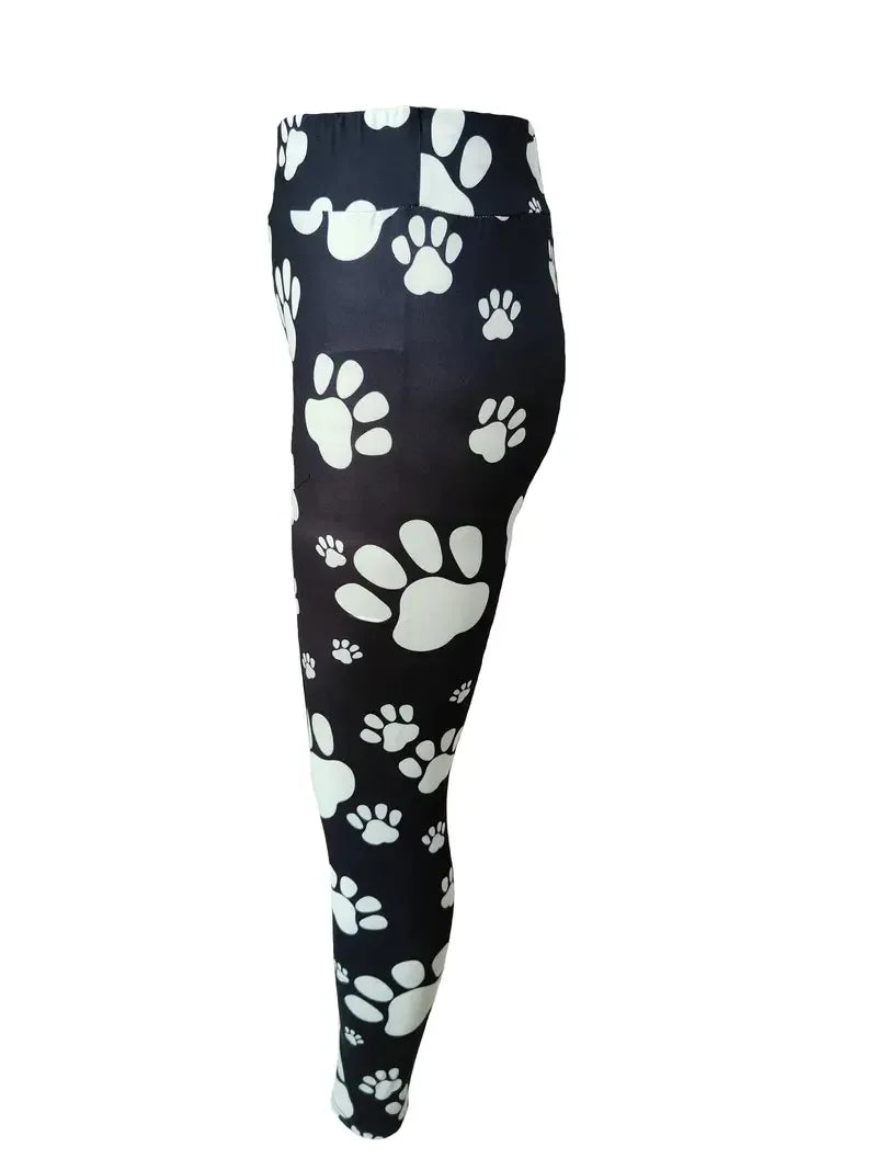 Cute cat paw print casual hip lift elastic elastic waist tight-fitting daily wear travel working women's leggings