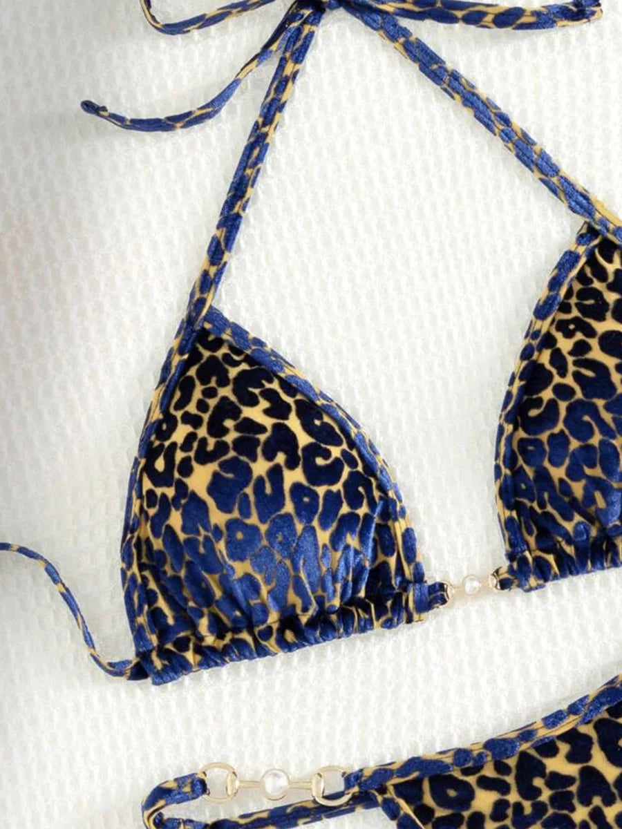 Sexy Leopard Velvet Bikini Mini Micro Thong Bikinis Women Swimwear Female Swimsuit Two-piece Bikini Set Halter Bathing Suit Swim