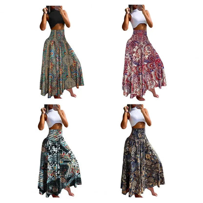 Women Maxi Skirt High Waist Wide Elastic Waist A-Line Retro Printed Skirt Summer Loose Fit Long Skirt Streetwear Платье Maxi