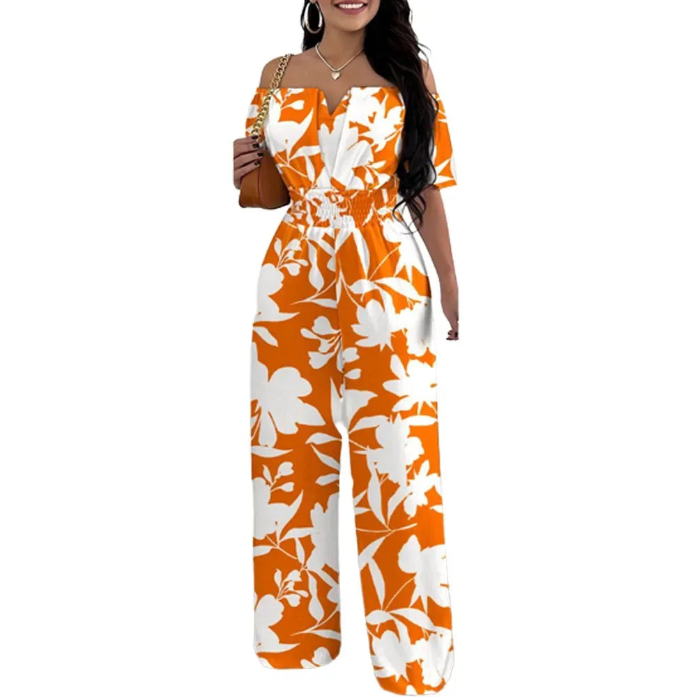 Summer Elegant Off Shoulder Women's Jumpsuit 2024 Fashion Trend Casual Short Sleeve Wide Leg Pants Jumpsuits for Women Overalls