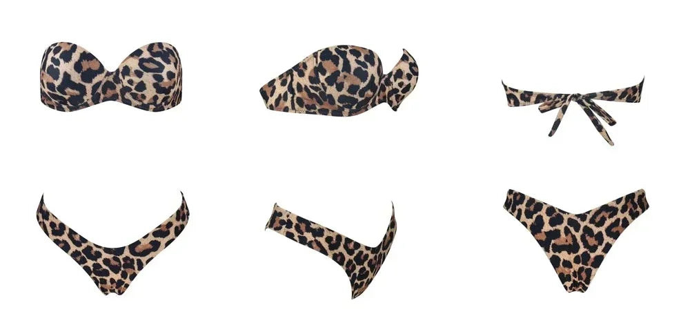 Sexy Women Bikini Swimsuit Push-up Bra Bikini Set Two Piece Swim Suit Swimwear Low-waisted Beachwear Leopard Bathing