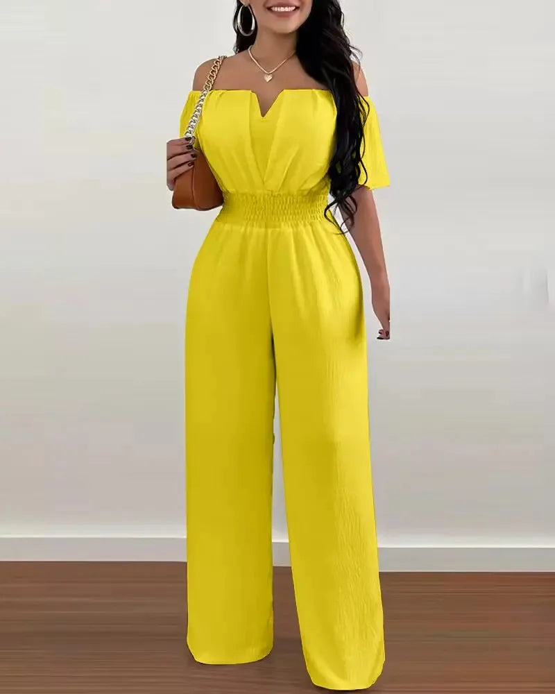 Summer Elegant Off Shoulder Women's Jumpsuit 2024 Fashion Trend Casual Short Sleeve Wide Leg Pants Jumpsuits for Women Overalls