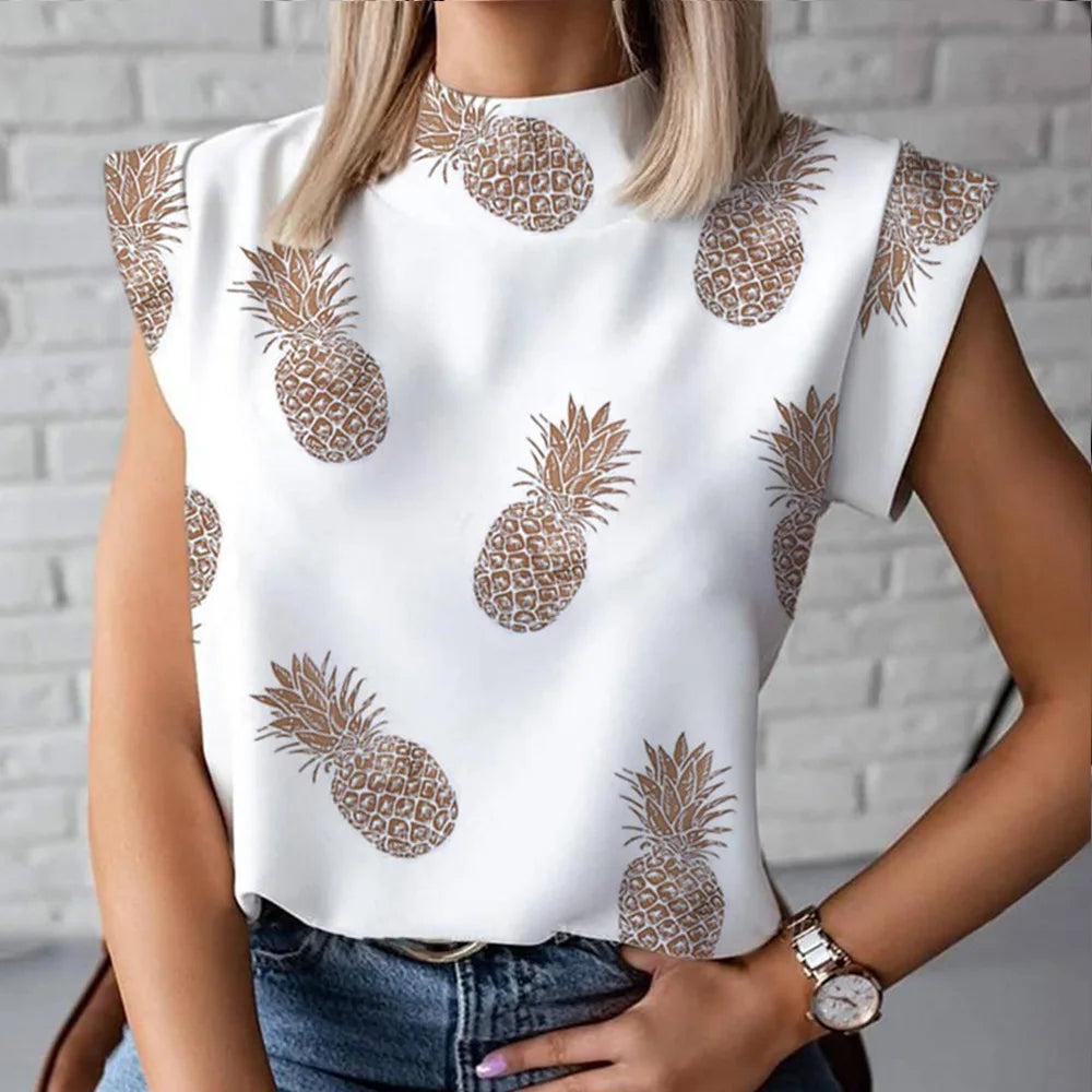 Fashion Women Elegant Lips Print Tops and Blouse Shirts 2024 Summer Ladies Office Casual Stand Neck Pullovers Eye Blusa Tops