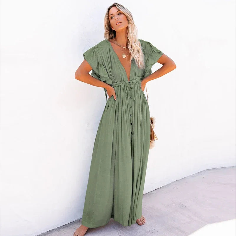 Maternity Dress Summer Beach Dress Women's Pregnant V-neck Solid Ruffled Sexy Dress Photography Props Breastfeeding Vestidos