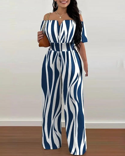 Summer Elegant Off Shoulder Women's Jumpsuit 2024 Fashion Trend Casual Short Sleeve Wide Leg Pants Jumpsuits for Women Overalls