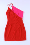 Cut-out Color Block One Shoulder Bodycon Dress