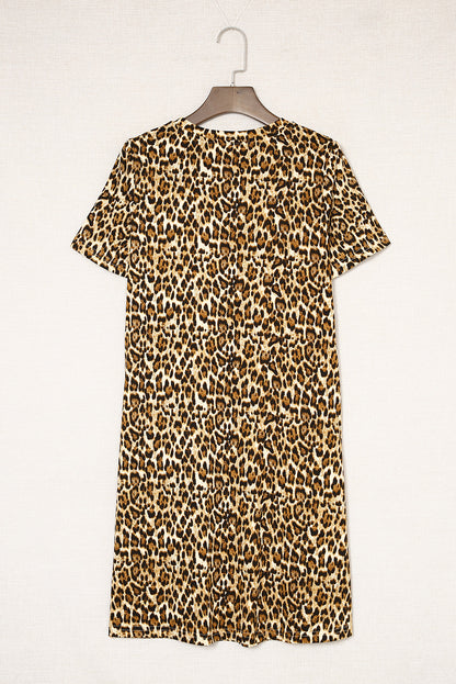 Leopard Print Short Sleeve A-line Mini Dress