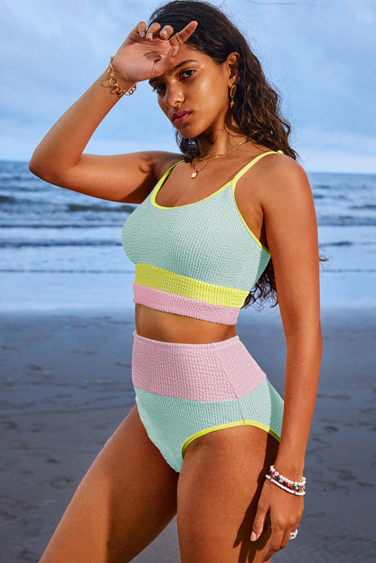 Bonbon Color Block High Waisted Sexy Bikini Set