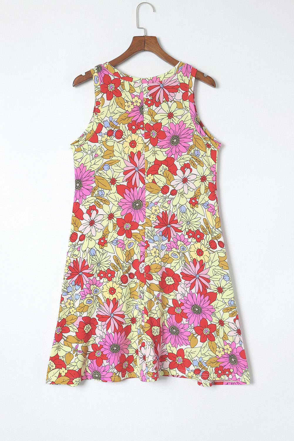Fiery Red Round Neck Sleeveless Floral Mini Dress