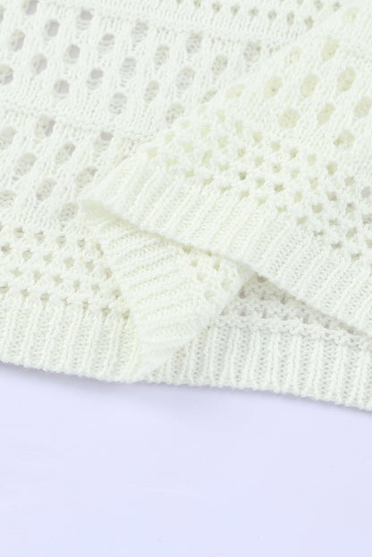 White Hollow Out Crochet V Neck Pullover Sweater