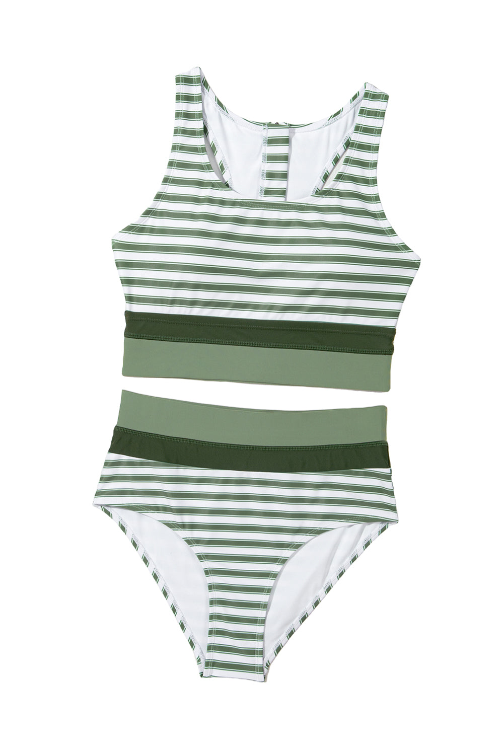 White Stripe Zipped Cut out Racer Back High Waisted Bikini