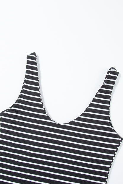 Black Stripe Ribbed Knit Sleeveless Mini Dress