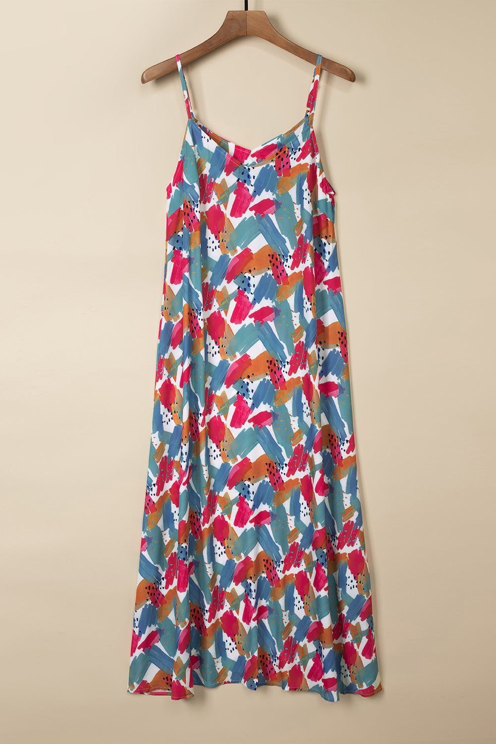 Multicolor Abstract Print Spaghetti Straps Maxi Dress
