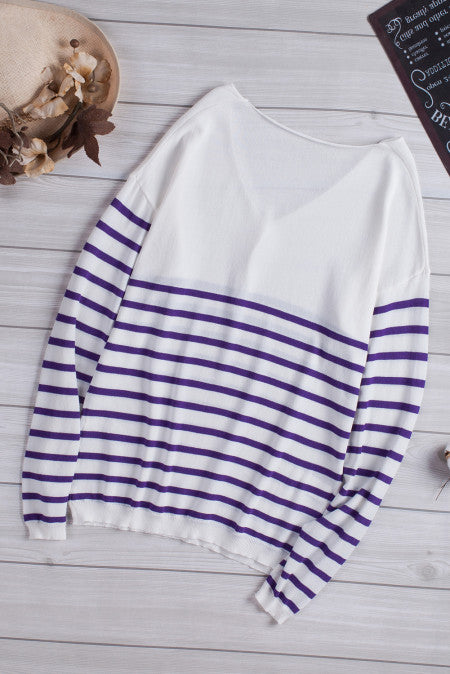 Striped V Neck Long Sleeve Sweater
