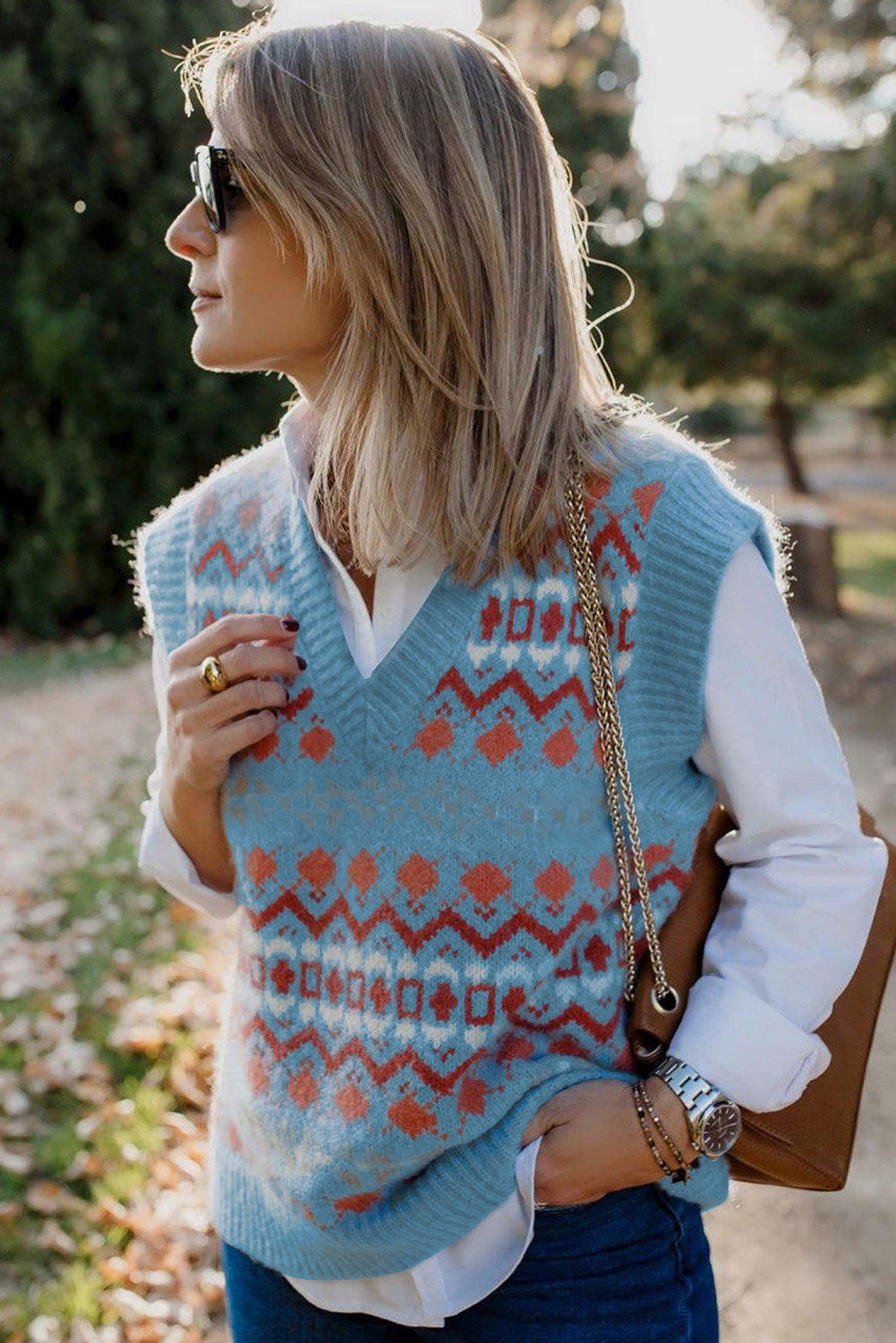 Tribal Print V Neck Knitted Sweater Vest