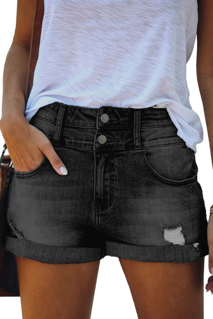 Cuffed High Rise Denim Shorts