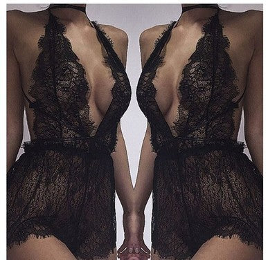 Sexy Lingerie Beautiful Sexy See-through Cutout Sling Pajamas Set Two Pieces
