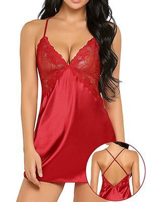 Sexy Lingerie Sexy Imitation Ice Silk Back Cross Slip Nightdress Sexy Suit