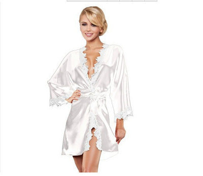 Sexy Women  Summer Bathrobe Lace Edge See-through Sexy Sleepwear Sexy Lingerie Match Sets