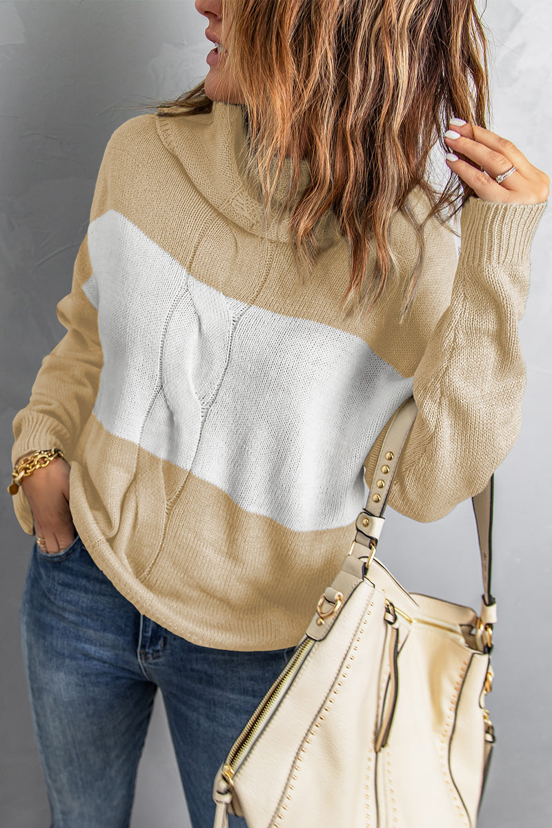 Colorblock Turtleneck Loose Knitted Sweater
