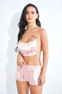 Sexy Lingerie Pink Lace off-the-Shoulder Strap Two-Piece Set