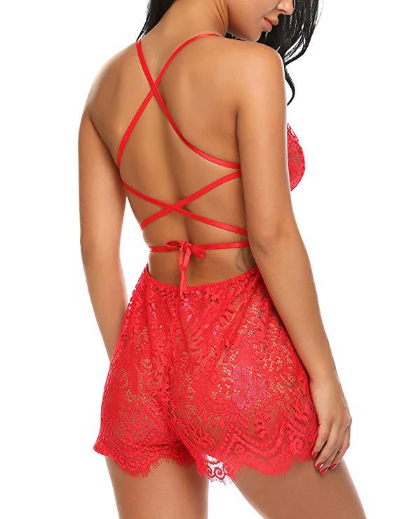 Sexy Lingerie  Eyelash Lace Sexy Sling Dress Sexy Lingerie Plus Size