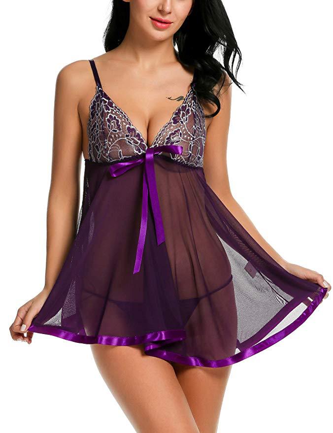 Large Size   Sexy Lingerie Embroidered  Transparent Sexy Sling Nightdress