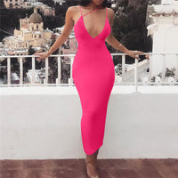 New Summer Women Clothes V-neck Backless Strap Dress Solid Color Dress Tight Dress for Women