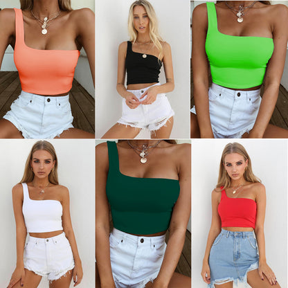 New Dress Summer Sexy One-Shoulder Midriff-Baring Top Women  Summer