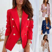 Spring Long Sleeve Double Breasted Solid Color Stand Collar Small Blazer