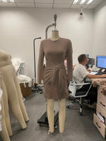 Fashion Lace Up Dress Women Casual Long Sleeves O Neck Wraped Mini Dress High Street Office Lady Long Tops 2021 Autumn