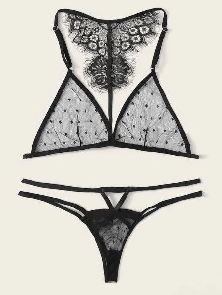 New mesh sexy sling lace perspective bra sexy lingerie set