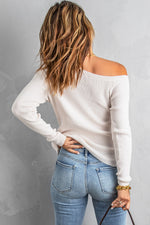 Knit One Shoulder Long Sleeve Pullover Top